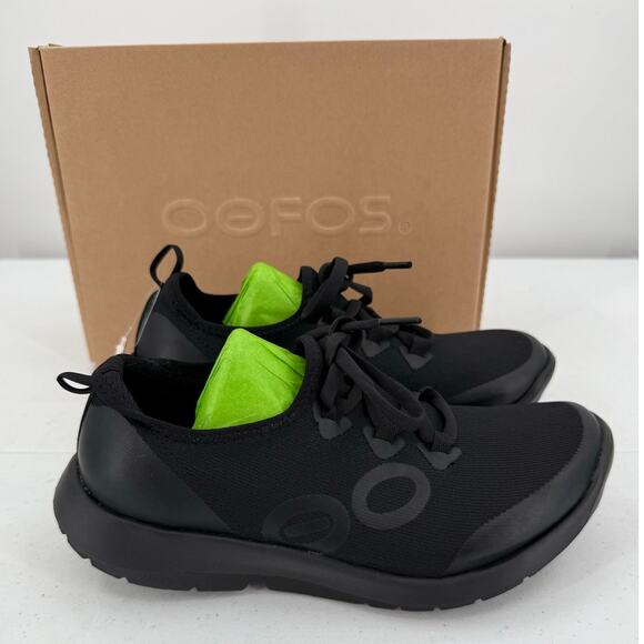 NEW OOFOS Men's OOmg Black Sport LS Low-Top Lace-Up Sneakers Size 8 - Picture 1 of 11